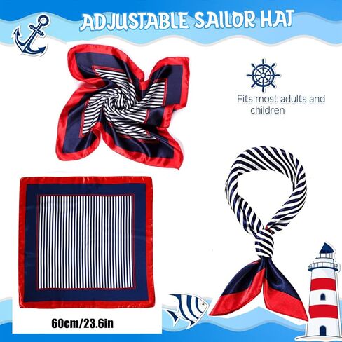 مجموعة قبعة ووشاح البحارة، زي بحري قابل للتعديل، قبعة كابتن القارب، زي بحري للنساء والرجال والأطفال in Kuwait