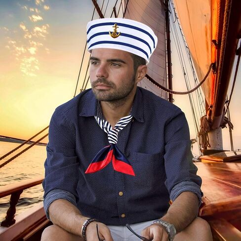 مجموعة قبعة ووشاح البحارة، زي بحري قابل للتعديل، قبعة كابتن القارب، زي بحري للنساء والرجال والأطفال in Kuwait