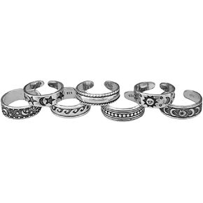 POYAMUSE Toe Rings with Sun, Moon and Star Patterns - Bohemian Knuckle Rings Set - Adjustable Opening Toe Rings for Women Girls Beachy Barefoot Sandal Jewelry in Saudi Arabia