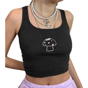 Chvity Womens Ribbed Tank Top Causal Sleeveless Cute Mushroom Graphic Tees Slim Fit Y2K Crop Tops for Teen Girls in Kuwait