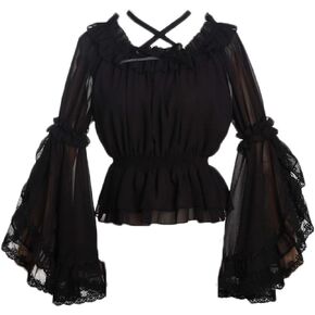 Elegant Chiffon Flare Sleeve Blouse Cross Neck Frilly Lolita Bottoming Shirt Tops for Girls
