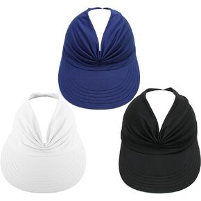 Sport Sun Visor Hats for Women Wide Brim Sun UV Protection Visors Beach Hat Ponytail Hat for Sports Beach Golf Hiking Fishing, Black + White + Dark Blue, One size in Kuwait