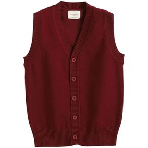 CesAnnees Girls Boys School Uniform Sweater Vest Button Down V-Neck Classic Soild Knit Cardigan Tops