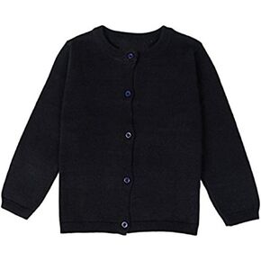 JELEUON Little Girls Cute Crew Neck Long Sleeve Button-Down Solid Cotton Fine Knit Cardigan Sweaters