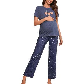 OYOANGLE Women's Maternity Nursing Pajama Set Short Sleeve Tops and Pants Lounge Sets Sleepwear