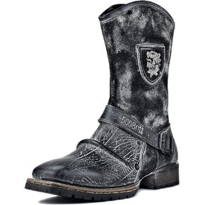 OSSTONE Cowboy Boots for Men Designer Fashion Zipper-up Leather Moto Chukka western Boots Casual Shoes OS-5008-H10-A-US