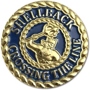 Navy Lapel Pin with Shellback Crossing The Line Graphic in Kuwait