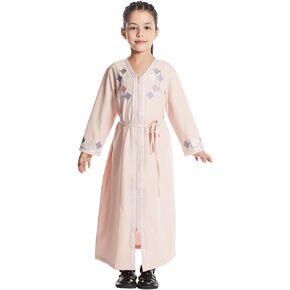 ODIZLI Kids Girls Abaya Long Sleeve Hooded Maxi Dress Dubai Islamic Dress Casual Dress