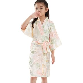 QXQTER الفتيات الأزهار الحرير كيمونو رداء الزفاف زهرة فتاة الجلباب خلع الملابس ثوب الحمام Housecoat