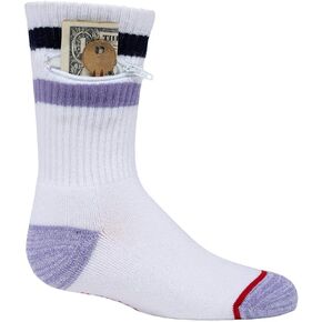 Pocket Socks Moisture Wicking Boys Crew Socks w/Hidden Pocket - Cushioned Socks for Kids -For House Key, Lunch Money & More