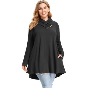 LARACE Cowl Neck Sweatshirts For Women Plus Size Tops With Pockets Long Sleeve Tunic Casual Pullover Button Down Shirt
