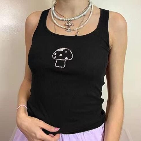 Chvity Womens Ribbed Tank Top Causal Sleeveless Cute Mushroom Graphic Tees Slim Fit Y2K Crop Tops for Teen Girls in Kuwait