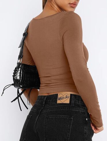 Women Sweetheart Neckline Basic Fitted Tops Long Sleeve Going Out Crop Tops Ruched T Shirts in Saudi Arabia