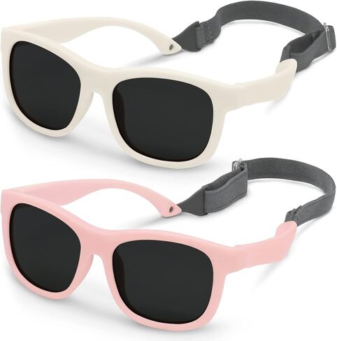 Olreco Baby Sunglasses Polarized Flexible Toddler Sunglasses with Strap Infant Sunglasses Baby Girl Boy 2 Pack 0-24 Months in Saudi Arabia