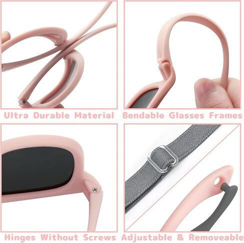 Olreco Baby Sunglasses Polarized Flexible Toddler Sunglasses with Strap Infant Sunglasses Baby Girl Boy 2 Pack 0-24 Months in Saudi Arabia