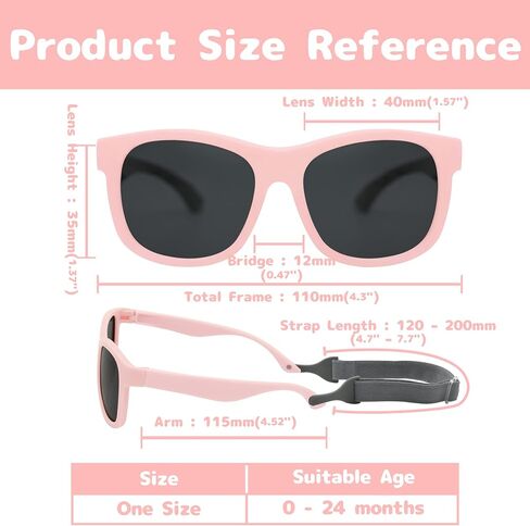 Olreco Baby Sunglasses Polarized Flexible Toddler Sunglasses with Strap Infant Sunglasses Baby Girl Boy 2 Pack 0-24 Months in Saudi Arabia