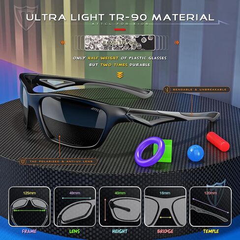 ATTCL TR90 Unbreakable Polarized Sport Kids Sunglasses For Boys Girls Age 3-8 Child in Kuwait