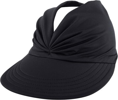 Sport Sun Visor Hats for Women Wide Brim Sun UV Protection Visors Beach Hat Ponytail Hat for Sports Beach Golf Hiking Fishing, Black + White + Dark Blue, One size in Kuwait