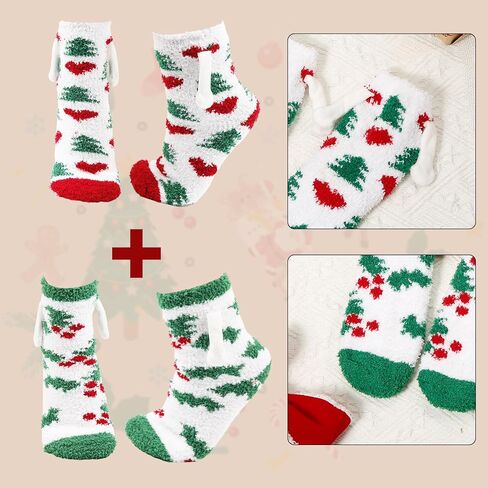 XIHIRCD 2 Pair Christmas Hand Holding Socks, Magnetic Hand Socks Matching Couple Cozy Fluffy Socks Plush Funny Warm Soft Comfy Socks for Christmas Winter in Saudi Arabia