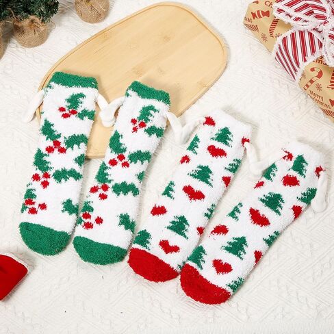 XIHIRCD 2 Pair Christmas Hand Holding Socks, Magnetic Hand Socks Matching Couple Cozy Fluffy Socks Plush Funny Warm Soft Comfy Socks for Christmas Winter in Saudi Arabia