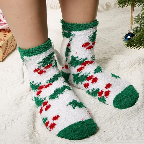 XIHIRCD 2 Pair Christmas Hand Holding Socks, Magnetic Hand Socks Matching Couple Cozy Fluffy Socks Plush Funny Warm Soft Comfy Socks for Christmas Winter in Saudi Arabia