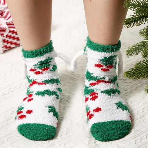 XIHIRCD 2 Pair Christmas Hand Holding Socks, Magnetic Hand Socks Matching Couple Cozy Fluffy Socks Plush Funny Warm Soft Comfy Socks for Christmas Winter in Saudi Arabia