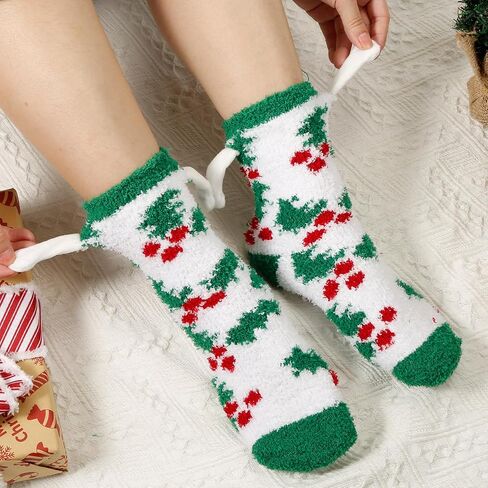 XIHIRCD 2 Pair Christmas Hand Holding Socks, Magnetic Hand Socks Matching Couple Cozy Fluffy Socks Plush Funny Warm Soft Comfy Socks for Christmas Winter in Saudi Arabia