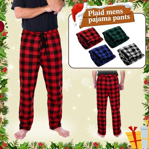 Toulite 4 Pcs Men's Plaid Pajama Pants Flannel Lounge Bottoms with Pockets Winter Warm Sleepwear Pants for Men in Saudi Arabia