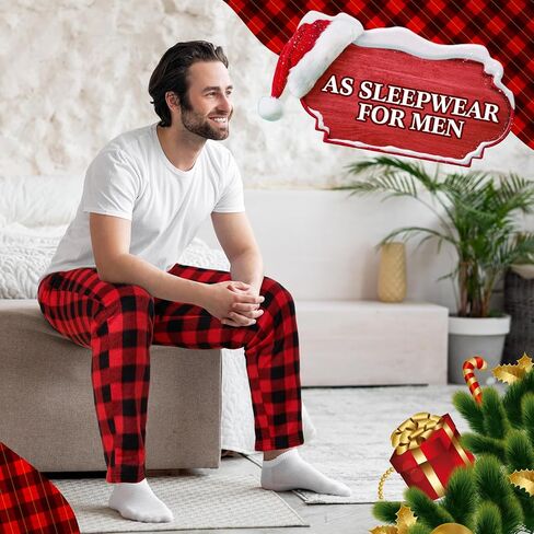 Toulite 4 Pcs Men's Plaid Pajama Pants Flannel Lounge Bottoms with Pockets Winter Warm Sleepwear Pants for Men in Saudi Arabia