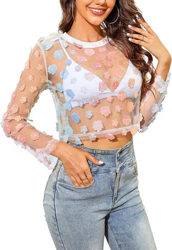 بلوزة GAMISS للنساء بأكمام طويلة وبلوزة مطرزة بالزهور in Kuwait