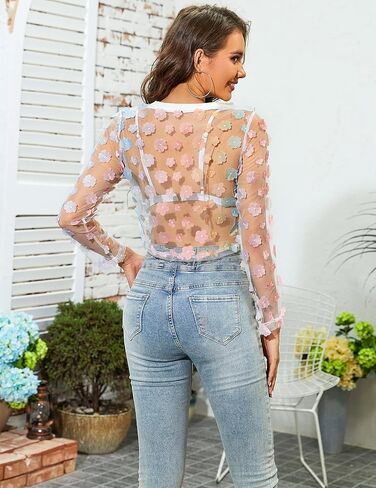 بلوزة GAMISS للنساء بأكمام طويلة وبلوزة مطرزة بالزهور in Kuwait