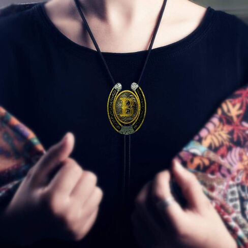Moranse Upgrate Bolo Tie الذهبي الحرف الأولي من A إلى Z بنمط حدوة حصان رعاة البقر الغربي مع ربطة عنق من جلد البقر in Kuwait