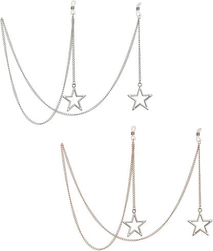 HomeSoGood 2 PCS Glasses Chain for Women Star Metal Eyewear Strap Holder Mask Chains Gold and Silver Sunglass Strap Holder in Saudi Arabia