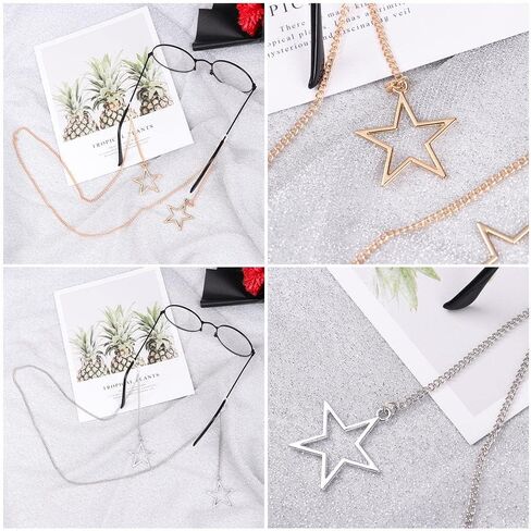 HomeSoGood 2 PCS Glasses Chain for Women Star Metal Eyewear Strap Holder Mask Chains Gold and Silver Sunglass Strap Holder in Saudi Arabia