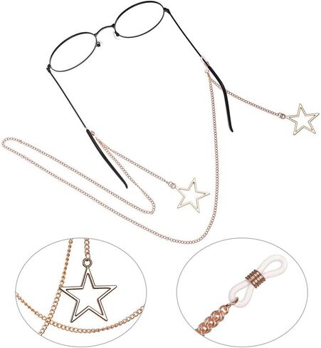 HomeSoGood 2 PCS Glasses Chain for Women Star Metal Eyewear Strap Holder Mask Chains Gold and Silver Sunglass Strap Holder in Saudi Arabia