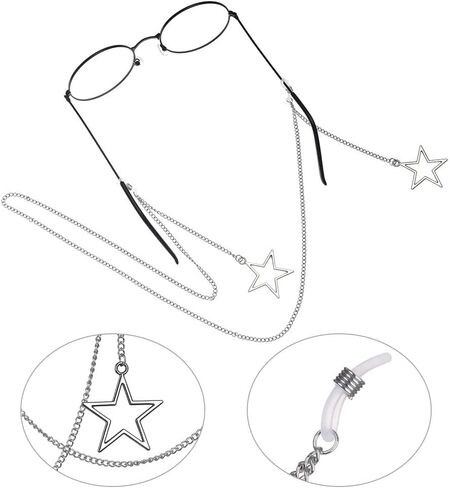HomeSoGood 2 PCS Glasses Chain for Women Star Metal Eyewear Strap Holder Mask Chains Gold and Silver Sunglass Strap Holder in Saudi Arabia