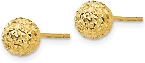 Diamond2Deal 14k Yellow Gold Diamond Cut Ball Stud Earrings Gift for Women in Saudi Arabia