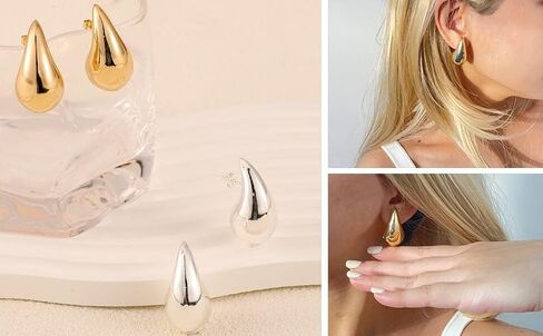 Frigotine Tear Drop Bottega Earring Dupes Statemen مكتنزة Waterdrop هوب أقراط للنساء - الموضة العصرية Waterdrop مصقول ناعم متجمد قطرات حفلة موسيقية هدية مجوهرات in Kuwait