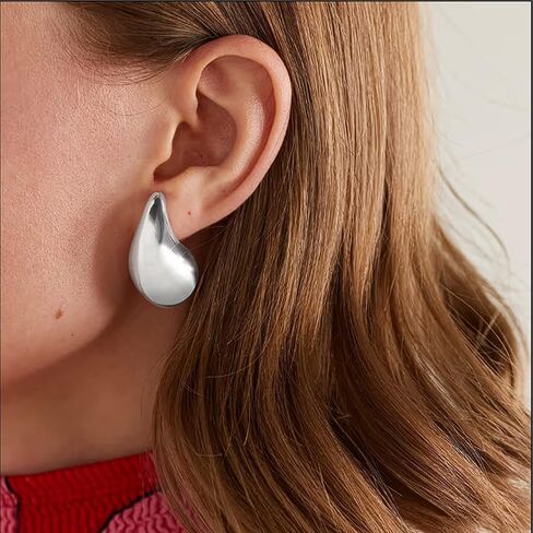 Frigotine Tear Drop Bottega Earring Dupes Statemen مكتنزة Waterdrop هوب أقراط للنساء - الموضة العصرية Waterdrop مصقول ناعم متجمد قطرات حفلة موسيقية هدية مجوهرات in Kuwait