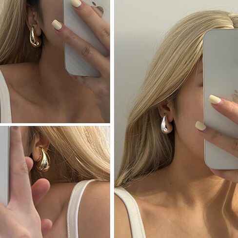 Frigotine Tear Drop Bottega Earring Dupes Statemen مكتنزة Waterdrop هوب أقراط للنساء - الموضة العصرية Waterdrop مصقول ناعم متجمد قطرات حفلة موسيقية هدية مجوهرات in Kuwait