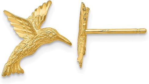 Polished and Textured Hummingbird Button Post Earrings in Real 14k Gold in Saudi Arabia