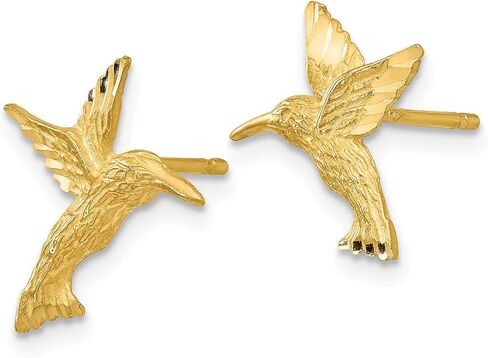 Polished and Textured Hummingbird Button Post Earrings in Real 14k Gold in Saudi Arabia