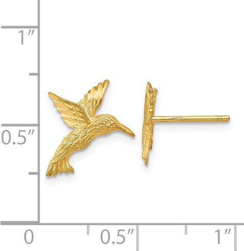 Polished and Textured Hummingbird Button Post Earrings in Real 14k Gold in Saudi Arabia