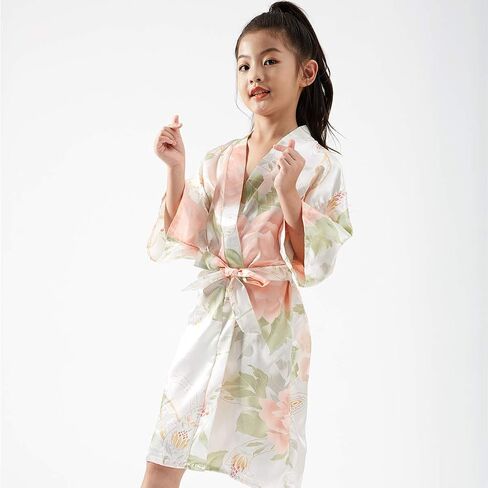 QXQTER Girls Floral Silk Kimono Robe Wedding Flower Girl Robes Dressing Gown Bathrobes Housecoat in Saudi Arabia