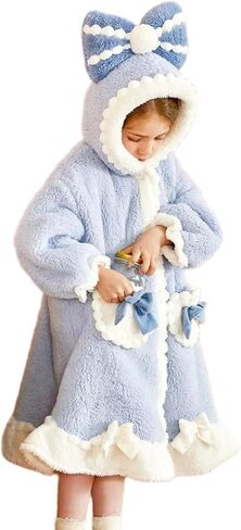 روب حمام للفتيات بغطاء للرأس من Nifyto Princess، رداء حمام للأميرة من الصوف الأزرق مع غطاء للرأس in Kuwait