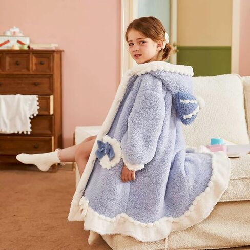 روب حمام للفتيات بغطاء للرأس من Nifyto Princess، رداء حمام للأميرة من الصوف الأزرق مع غطاء للرأس in Kuwait