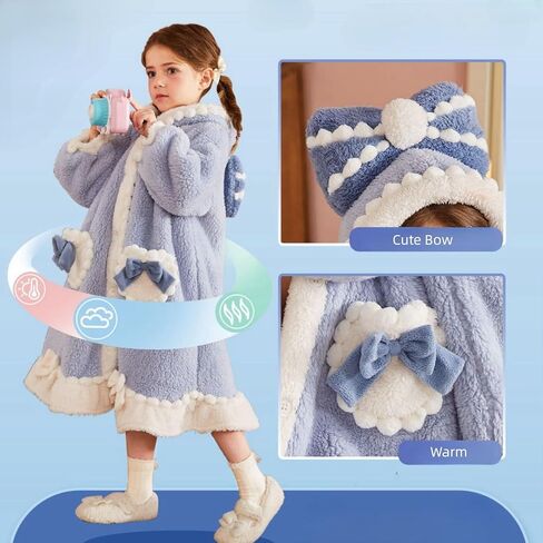 روب حمام للفتيات بغطاء للرأس من Nifyto Princess، رداء حمام للأميرة من الصوف الأزرق مع غطاء للرأس in Kuwait