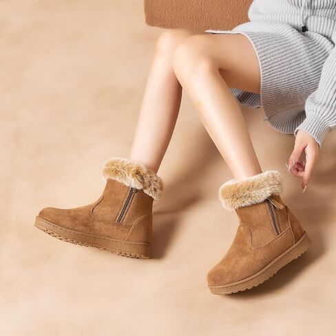 yageyan womens winter boots Mid calf snow booties fur lined womens warm ankle booties for outdoors in Saudi Arabia