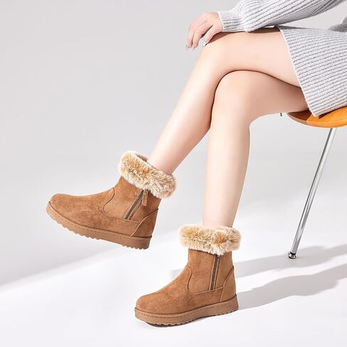 yageyan womens winter boots Mid calf snow booties fur lined womens warm ankle booties for outdoors in Saudi Arabia