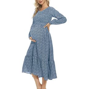 الجوروكسو فستان امومة من الشيفون والدانتيل بتصميم زهور لحفلات استقبال المولود، فستان رسمي 3/4 كم بقصة ايه لاين بخصر امبراطوري للحفلات in Kuwait